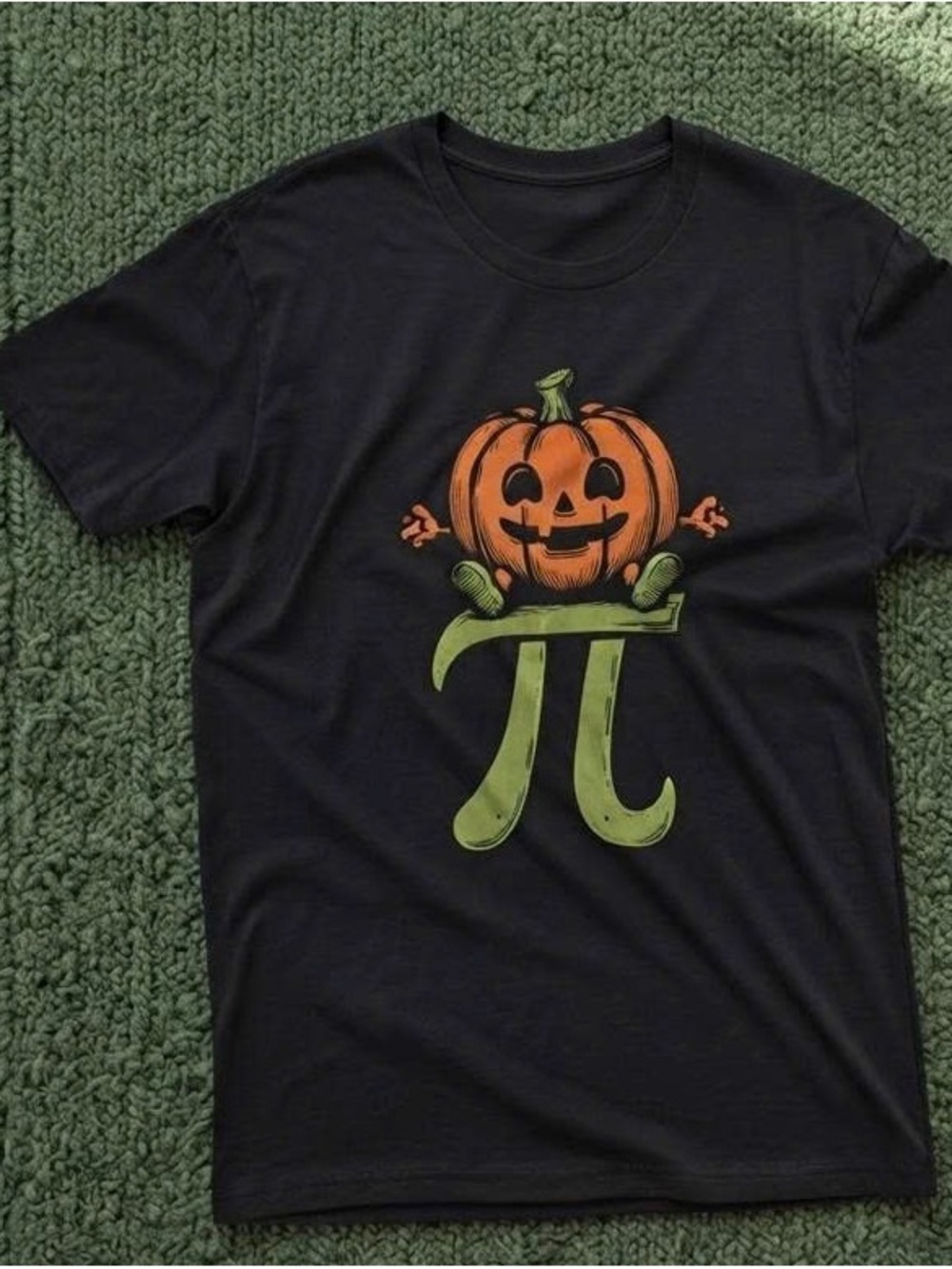 Halloween T-Shirt with Orange Pumpkin and Green Pi Graphic